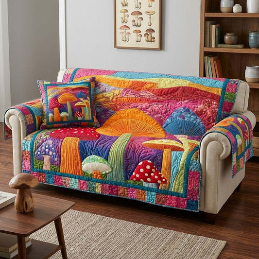 Wild Meadow Mushrooms Quilted Sofa Cover NCU0DQQ0699