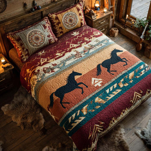 Wild Mustang Sunrise 3-Piece Quilted Bedding Set NCU0NXD1081