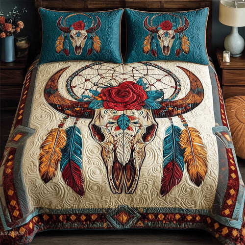 Wild Rose Horned Skull 3-Piece Quilted Bedding Set NCU0HTT177