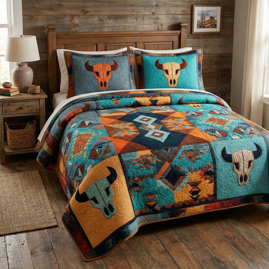 Wild Skull 3-Piece Quilted Bedding Set NCU0NTD1683