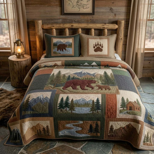 Wilderness Bear Retreat 3-Piece Quilted Bedding Set NCU0DQQ0734