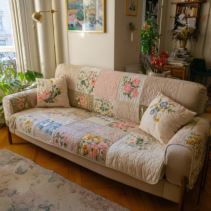 Wildflower Patchwork Quilted Sofa Cover NCU0LDH735