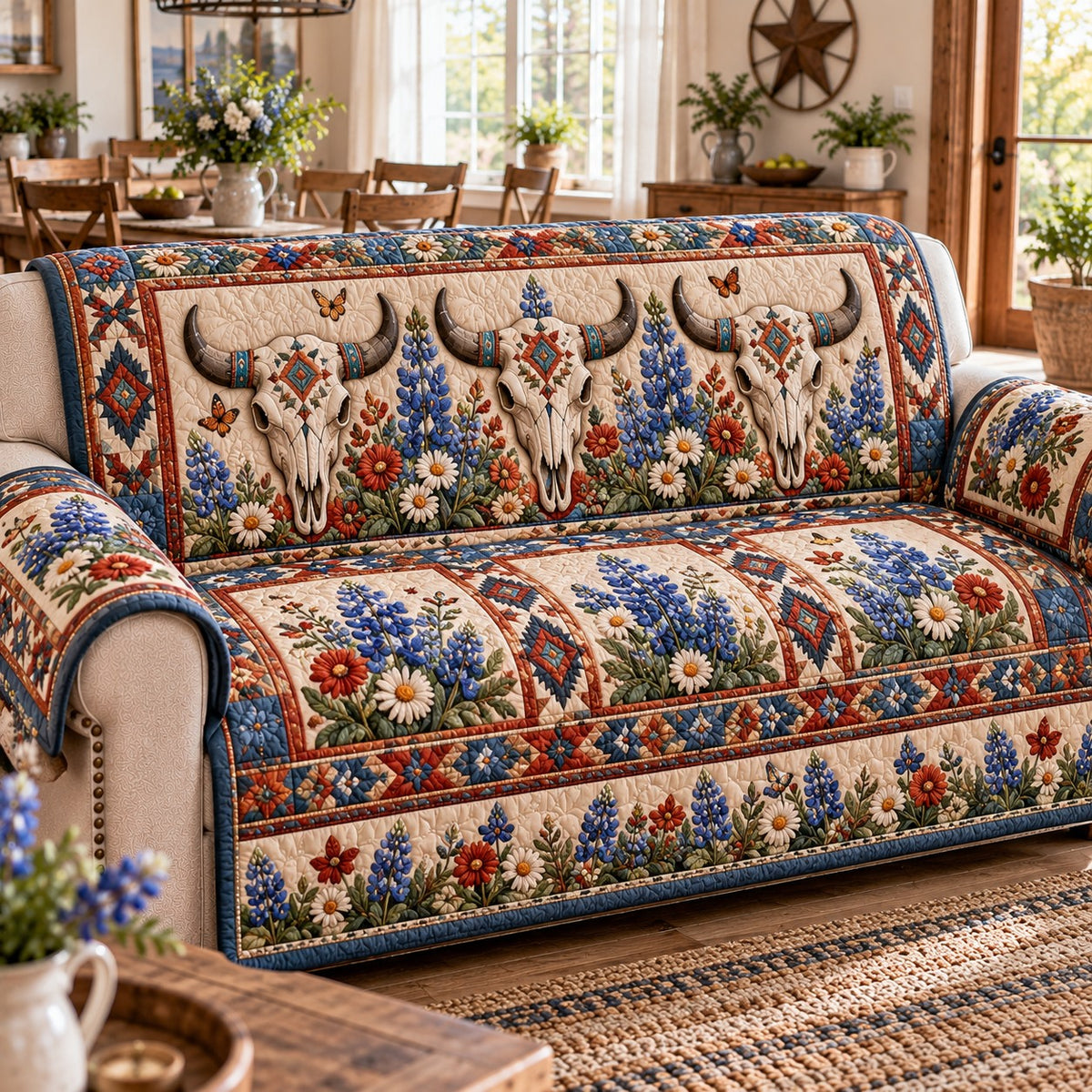 Wildflower Skull Trio Quilted Sofa Cover NCU0NTD2399