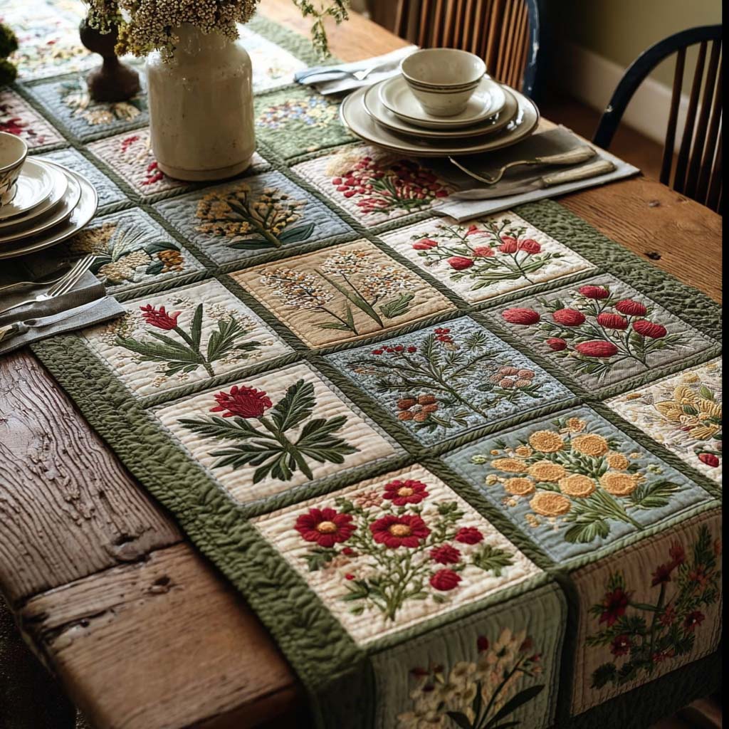 Wildflower Squares Quilted Table Runner NCU0DQQ0565