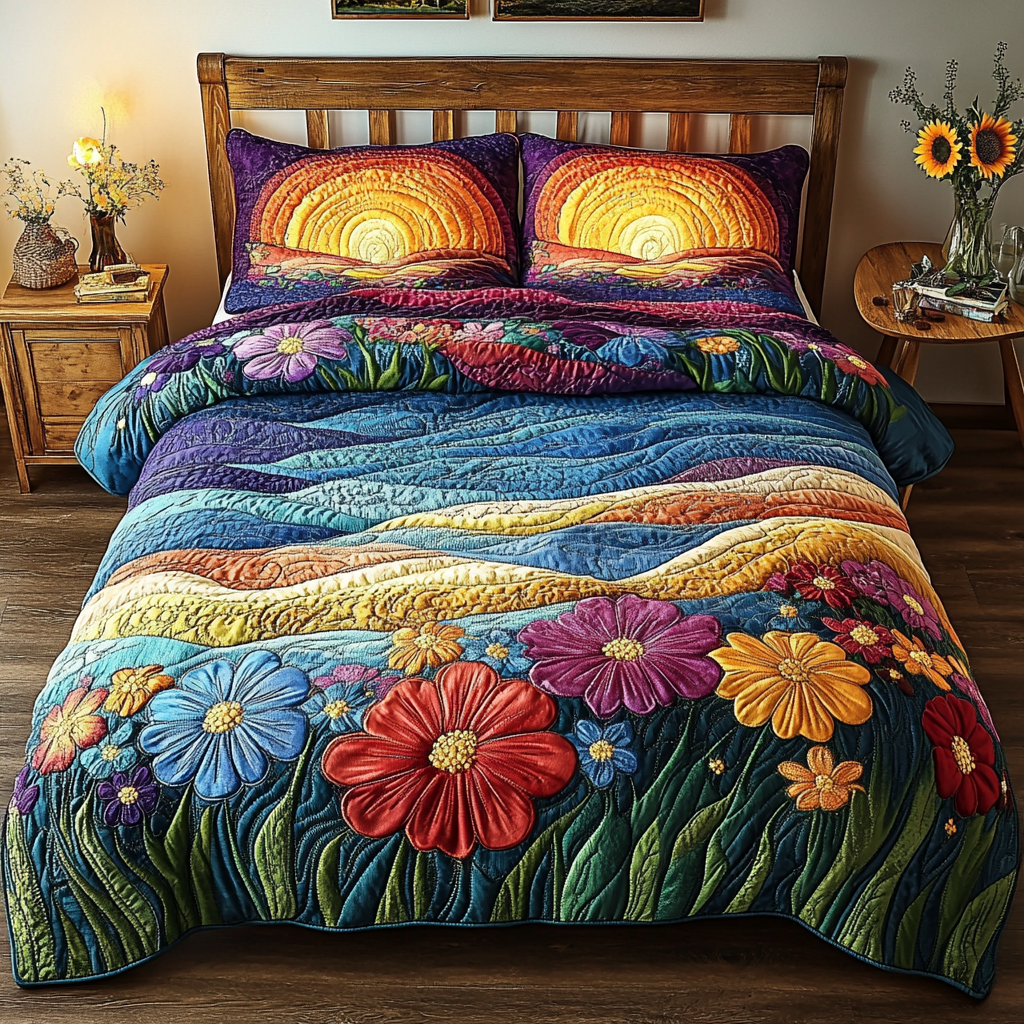 Wildflower Views 3-Piece Quilted Bedding Set NCU0PVL116