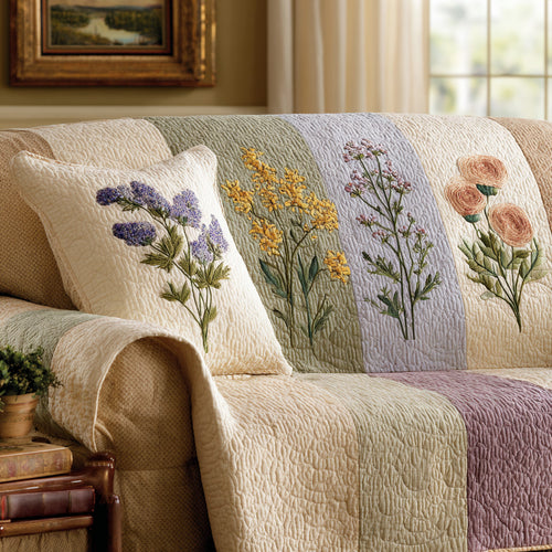 Embroidered Wildflowers Quilted Sofa Cover NCU0LDH744