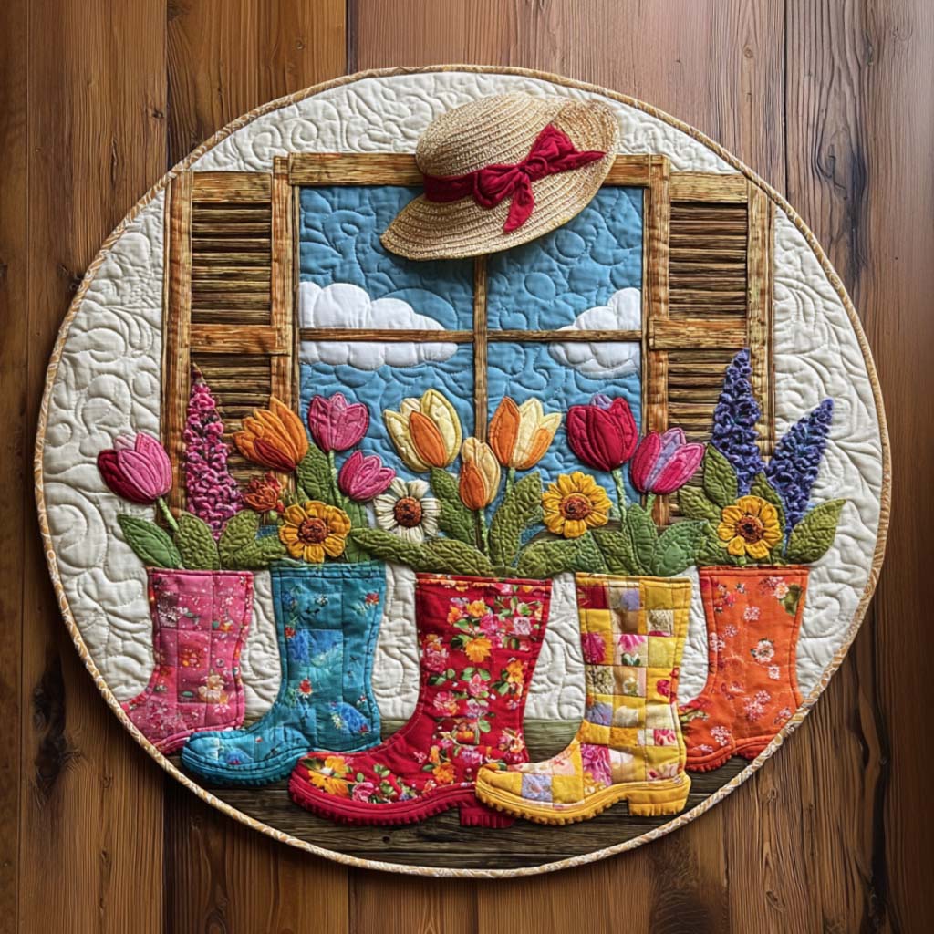 Window Garden Boots Quilted Round Mat NCU0NNT1943