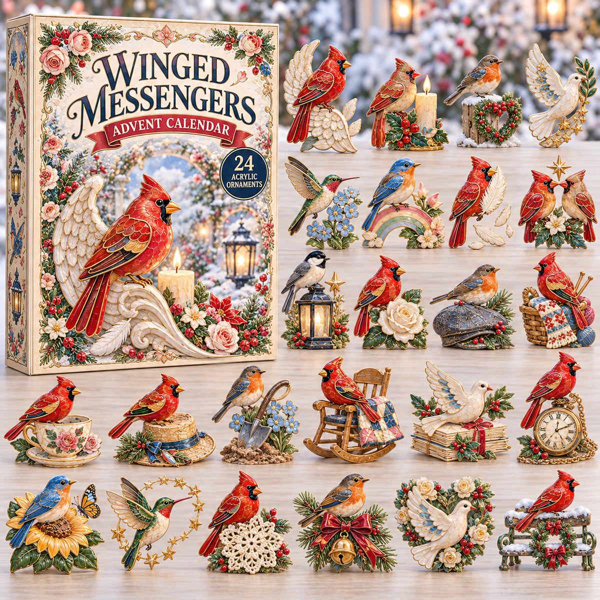 CHRISTMAS KICKOFF 40% OFF - Winged Messengers Advent Calendar 2026 - 24-Day Festive Countdown, Acrylic Charms Blind Box - Gift For Family and Friends AC0TD070
