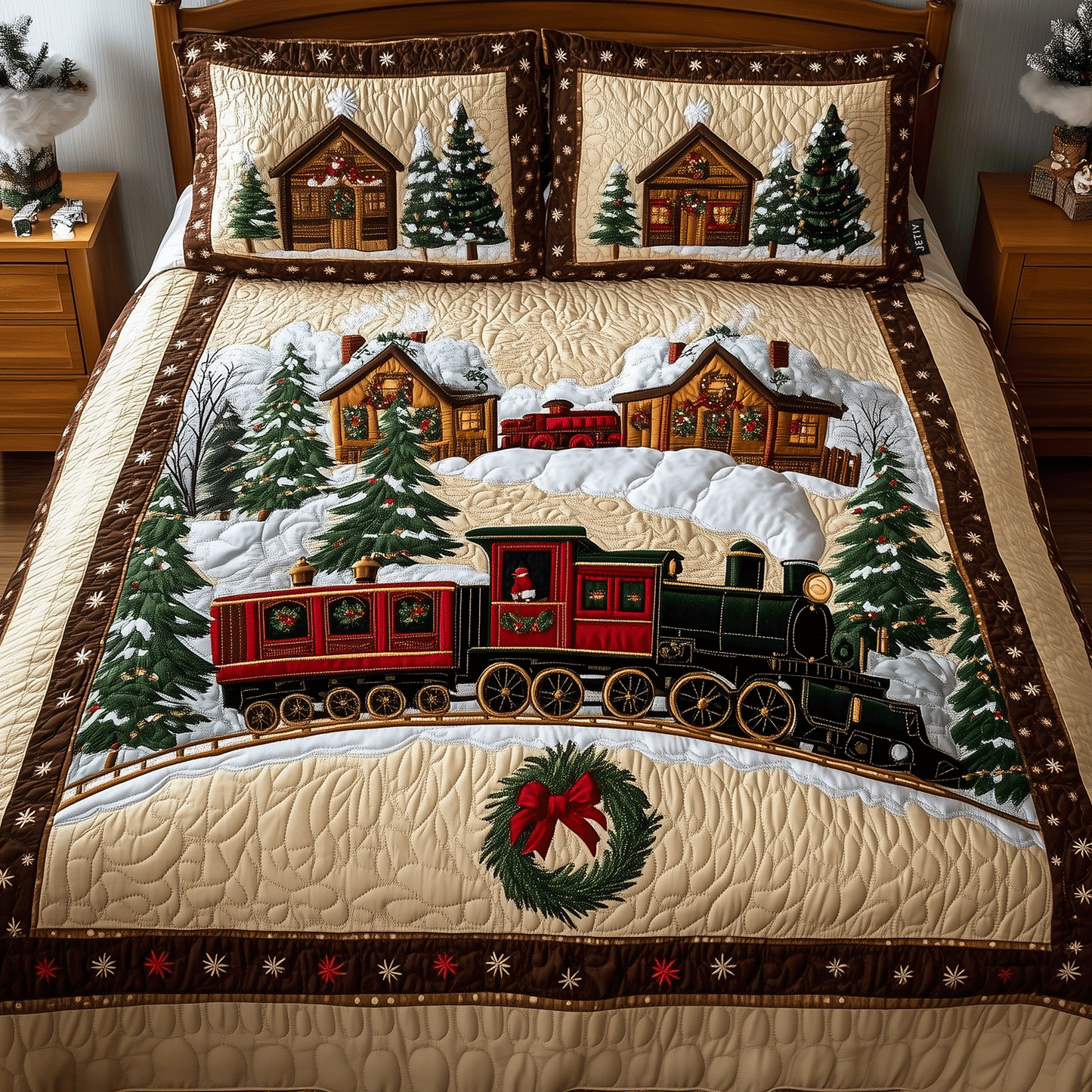 Winter Wonderland Train 3-Piece Quilted Bedding Set NCU0TH2178