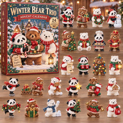 CHRISTMAS KICKOFF 40% OFF - Winter Bear Trio Advent Calendar 2026 - 24-Day Festive Countdown, Acrylic Charms Blind Box - Gift For Family and Friends AC0HH012
