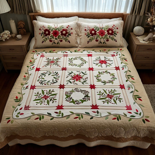 Winter Blossom 3-Piece Quilted Bedding Set NCU0NTV295