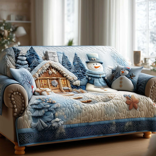 Winter Cabin And Snowman Quilted Sofa Cover NCU0HTT139