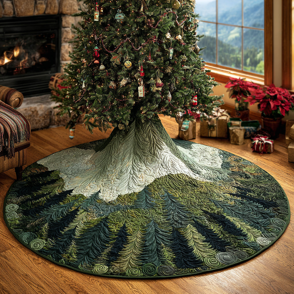Winter Cabin Pines Christmas Quilted Tree Skirt NCU0DV1462