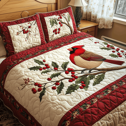 Winter Cardinal Bliss 3-Piece Quilted Bedding Set NCU0TH2080