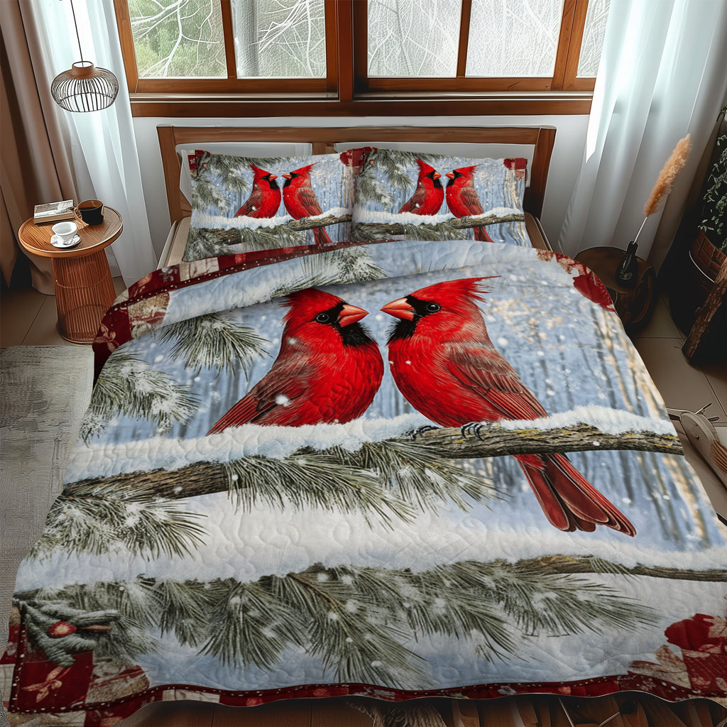 Winter Cardinal Bliss 3-Piece Quilted Bedding Set NCU0TL1505