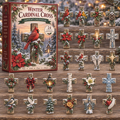CHRISTMAS KICKOFF 40% OFF - Winter Cardinal Cross Advent Calendar 2026 - 24-Day Festive Countdown, Acrylic Charms Blind Box - Gift For Family NCU0NTD2208