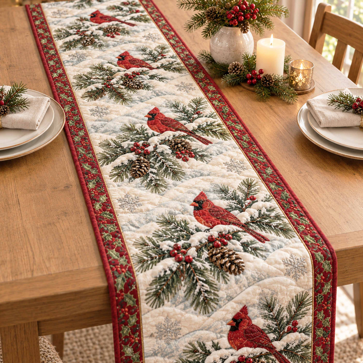 Winter Cardinal Quilted Table Runner NCU0NTD2343