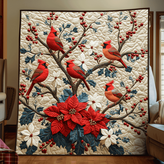 Winter Cardinal Tree Quilted Blanket NCU0DV1146