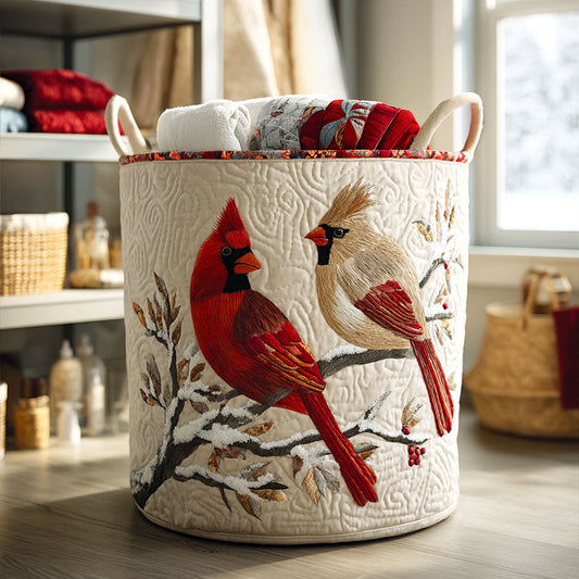 Winter Cardinals Quilted Laundry Basket NCU0NTV092