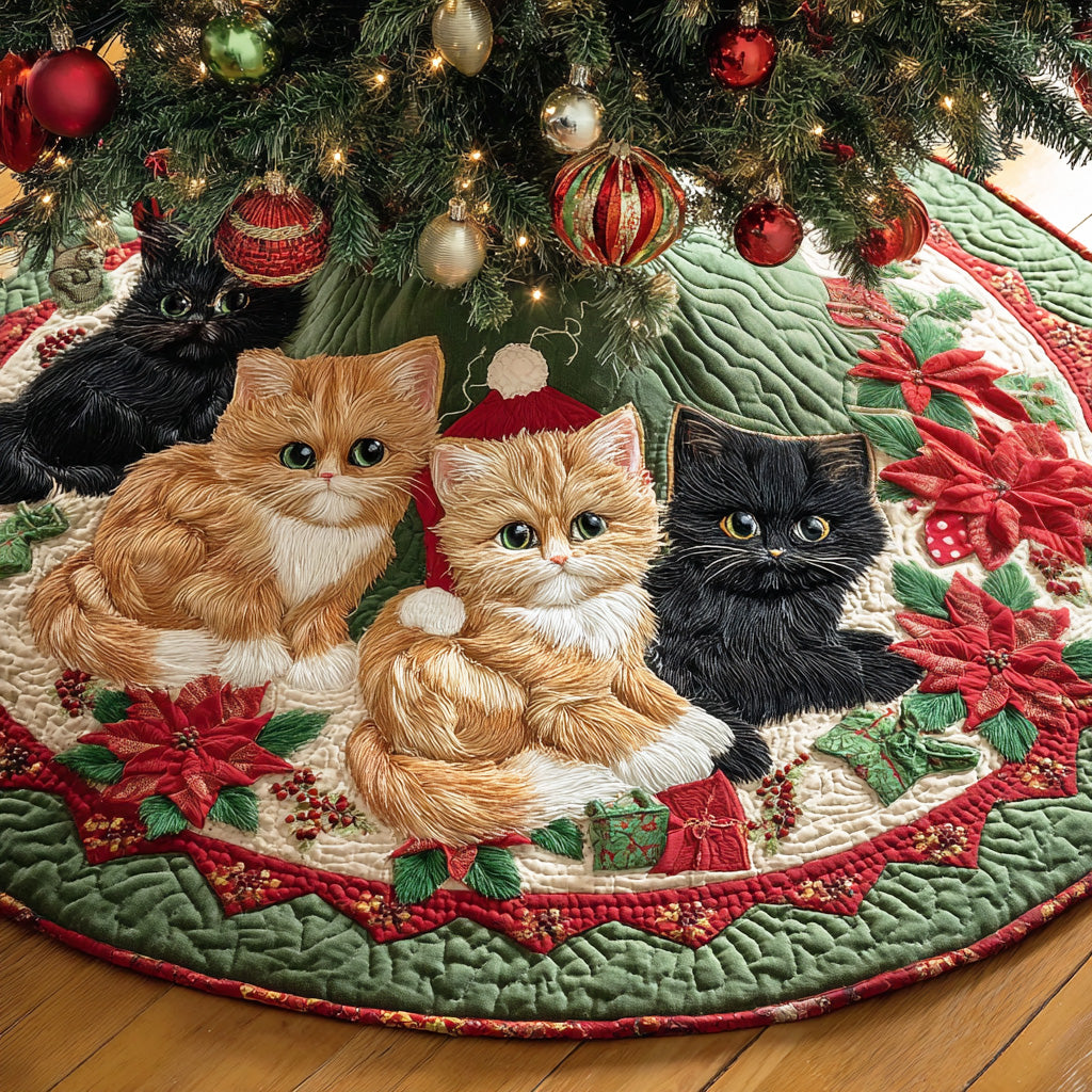 Winter Cat Delight Christmas Quilted Tree Skirt NCU0NTD1071