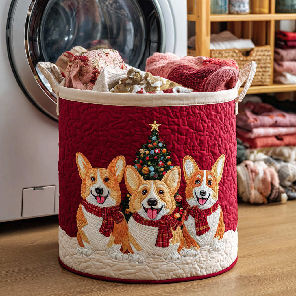 Winter Corgis Quilted Laundry Basket NCU0HNH219