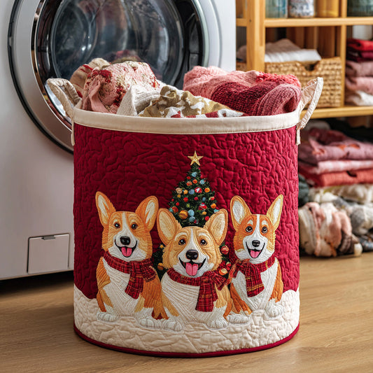 Winter Corgis Quilted Laundry Basket NCU0HNH219