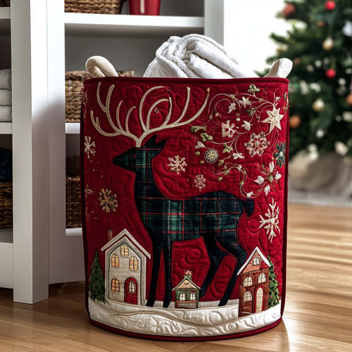 Winter Cottage Reindeer Quilted Laundry Basket NCU0PTT1540