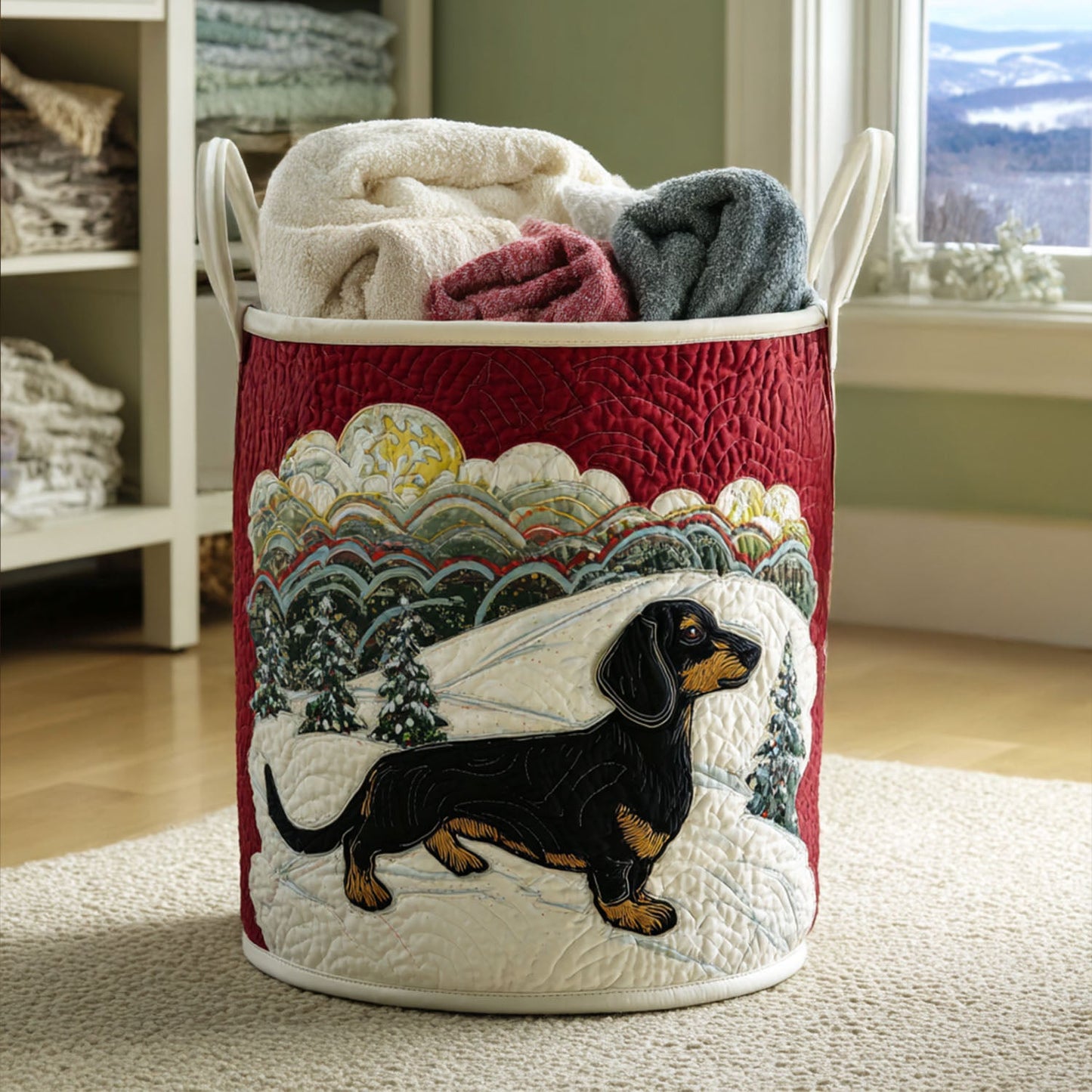 Winter Dachshund Quilted Laundry Basket NCU0PTT1450