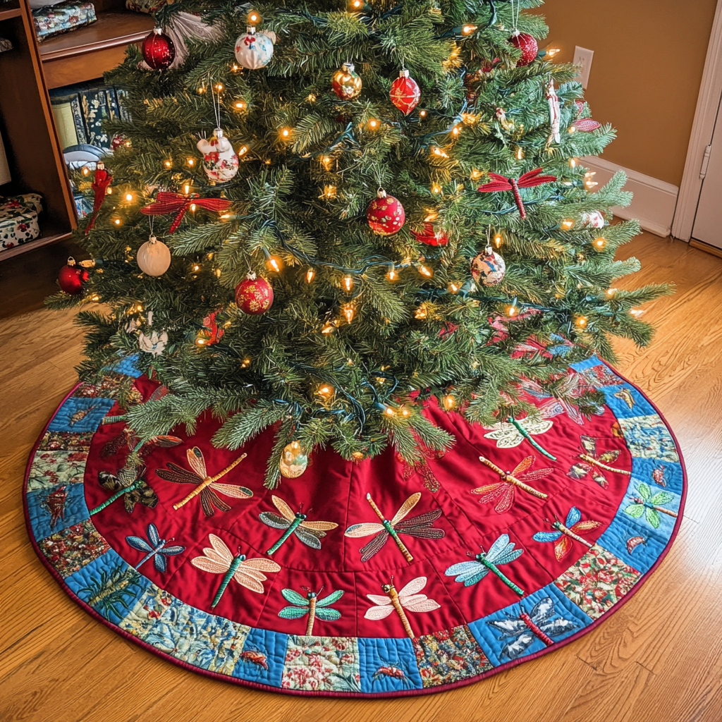 Winter Dragonfly Christmas Quilted Tree Skirt NCU0DDK1573