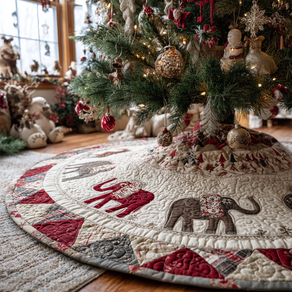 Winter Elephant Christmas Quilted Tree Skirt NCU0DV1426