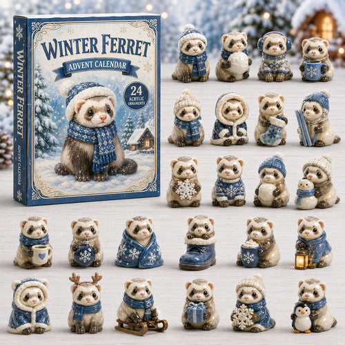 CHRISTMAS KICKOFF 40% OFF - Winter Ferret Advent Calendar 2026 - 24-Day Festive Countdown, Acrylic Charms Blind Box - Gift For Ferret Lovers AC0TM129