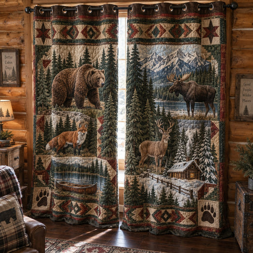 Winter Fox Lodge Quilted Curtains NCU0PVL1144