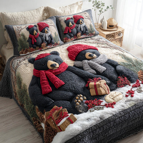 Winter Gathering Bear 3-Piece Quilted Bedding Set NCU0NTD884