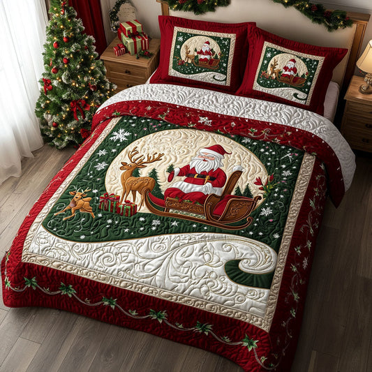 Winter Gift Run 3-Piece Quilted Bedding Set NCU0PTT1867