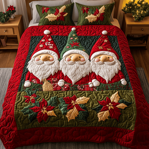 Winter Gnome Wonderland 3-Piece Quilted Bedding Set NCU0TH2126