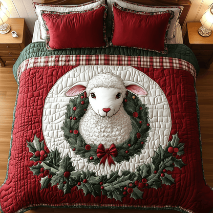 Winter Lamb Bliss 3-Piece Quilted Bedding Set NCU0TH2208
