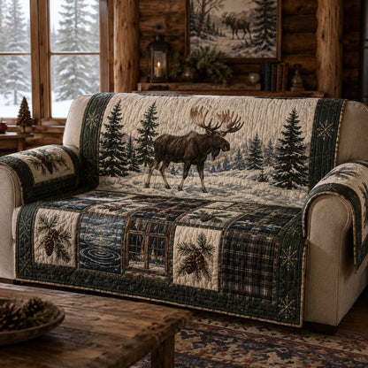Winter Moose Quilted Sofa Cover NCU0DQQ0878