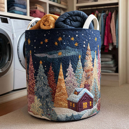 Winter Night Cottage Quilted Laundry Basket NCU0NTV120