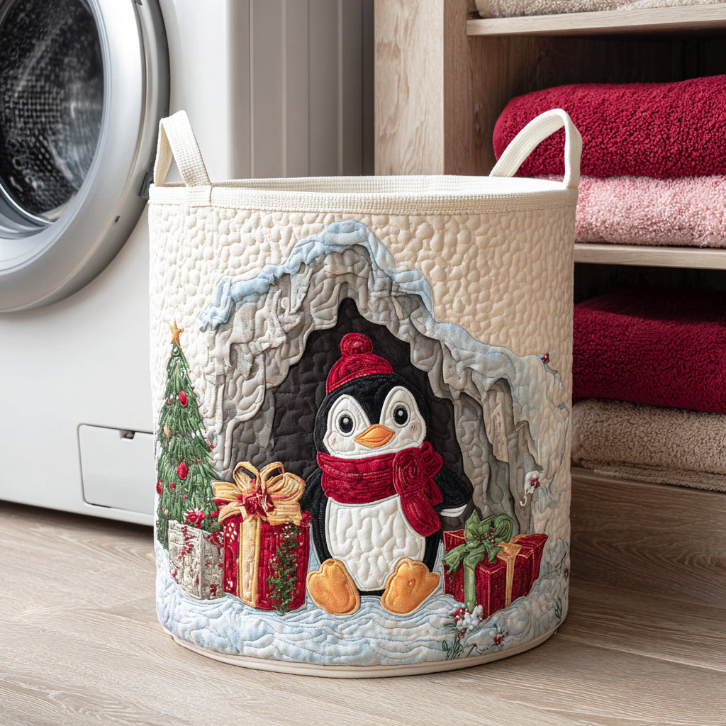 Winter Penguin Parade Quilted Laundry Basket NCU0NTD1097
