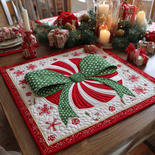 Winter Polka Bow Quilted Table Topper NCU0NXD208