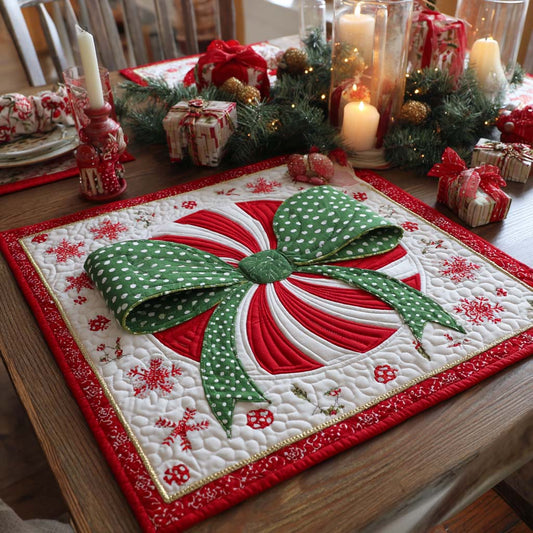 Winter Polka Bow Quilted Table Topper NCU0NXD208