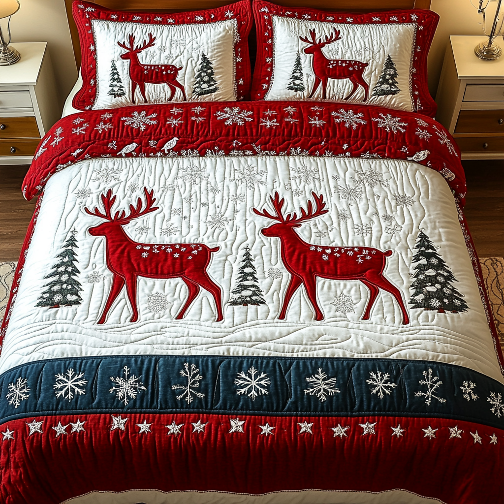 Winter Prancing Delight 3-Piece Quilted Bedding Set NCU0DK2226