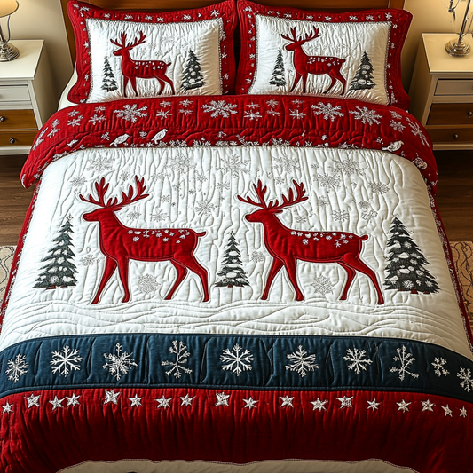 Winter Prancing Delight 3-Piece Quilted Bedding Set NCU0DK2226