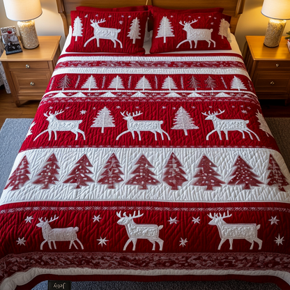 Winter Reindeer 3-Piece Quilted Bedding Set NCU0NT2081