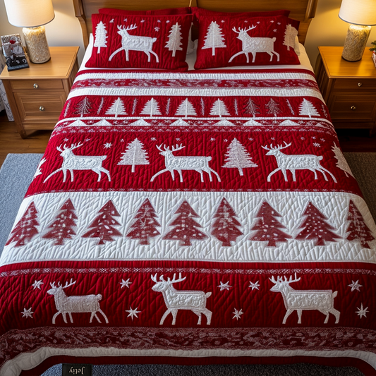Winter Reindeer 3-Piece Quilted Bedding Set NCU0NT2081