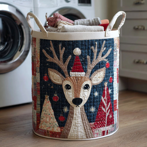 Winter Reindeer Quilted Laundry Basket NCU0HNH086