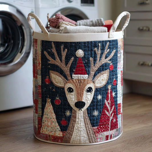 Winter Reindeer Quilted Laundry Basket NCU0HNH086