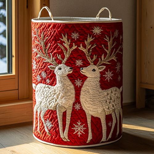 Winter Reindeer Quilted Laundry Basket NCU0DDK1115