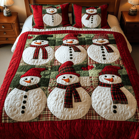 Winter Snowman Joy 3-Piece Quilted Bedding Set NCU0TH2131