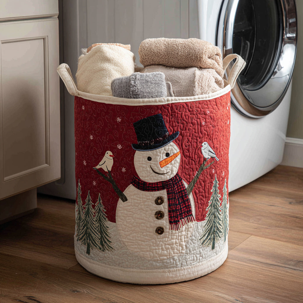 Winter Snowman Quilted Laundry Basket NCU0HNH075